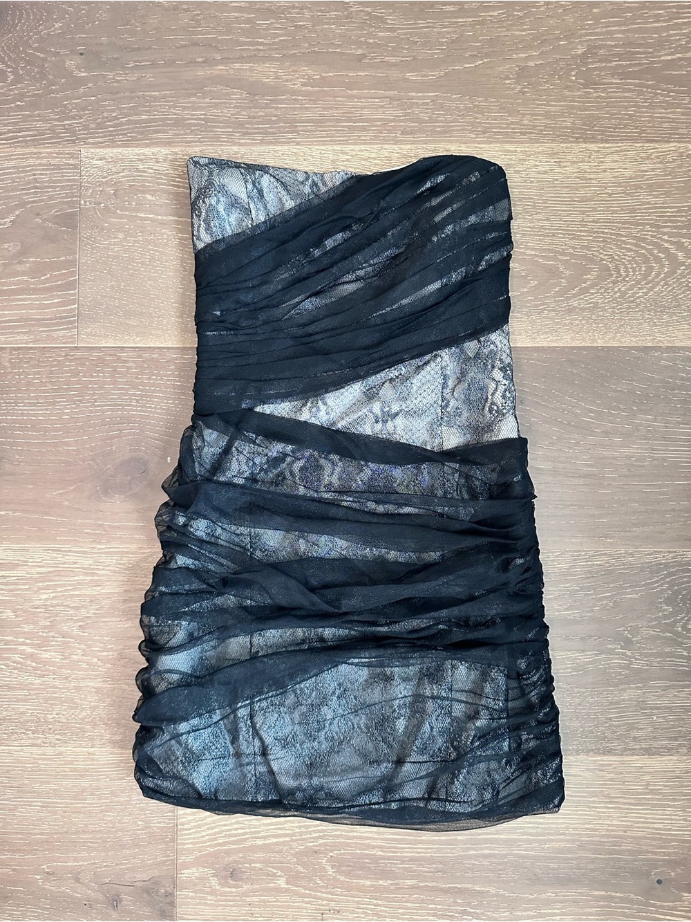 Strapless black Ruched Mini Dress